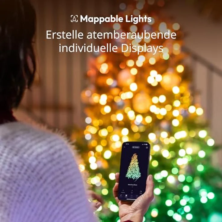 Twinkly Strings - LED-Lichterketten mit 600 RGB + reinen warmweißen LEDs - Weihnachtsbeleuchtung für Drinnen und Draußen - App-gesteuerte Weihnachtsdeko, schwarzer Draht, 48m – Bild 4