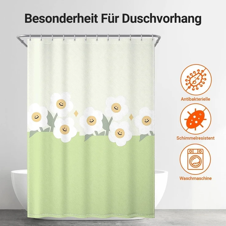 Duschvorhang 120x200 Polyester Grünes Lächeln 120 x 200 cm – Bild 7