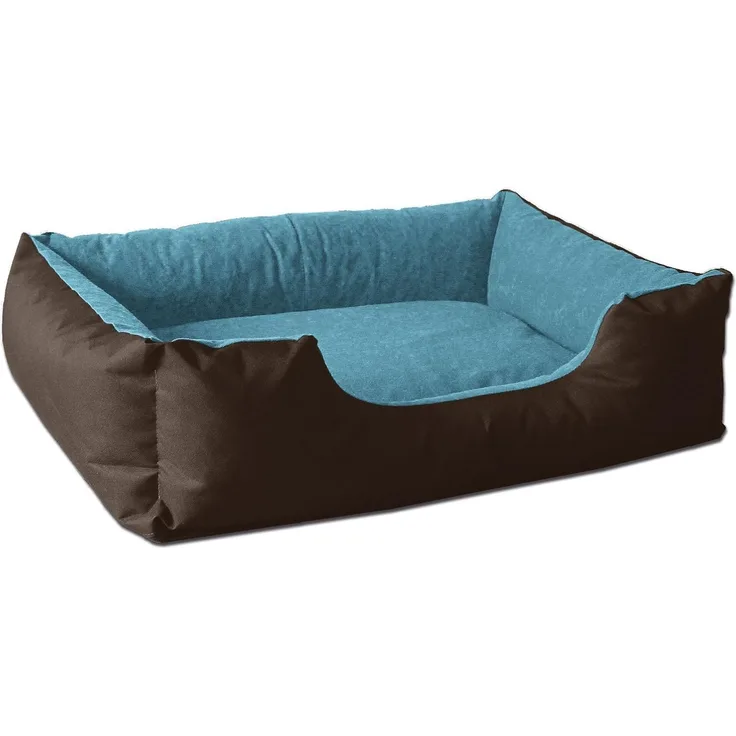 BedDog Hundebett LUPI, Hundesofa aus Cordura, Microfaser-Velours, waschbares Hundebett mit Rand, Hundekissen vier-eckig (L) ca. 80x65x18cm, MOUNTAIN-BLUE (braun/blau)