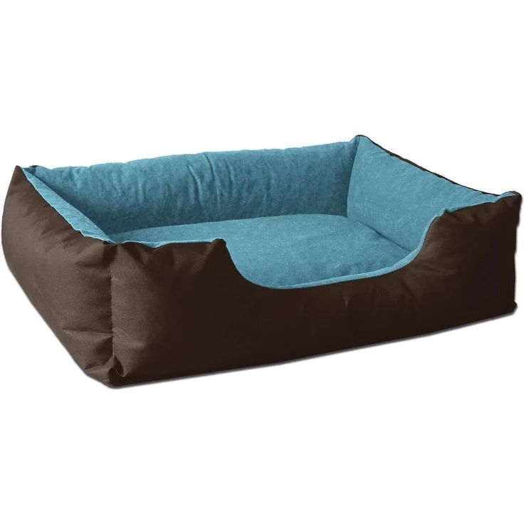 BedDog Hundebett LUPI, Hundesofa aus Cordura, Microfaser-Velours, waschbares Hundebett mit Rand, Hundekissen vier-eckig (L) ca. 80x65x18cm, MOUNTAIN-BLUE (braun/blau)