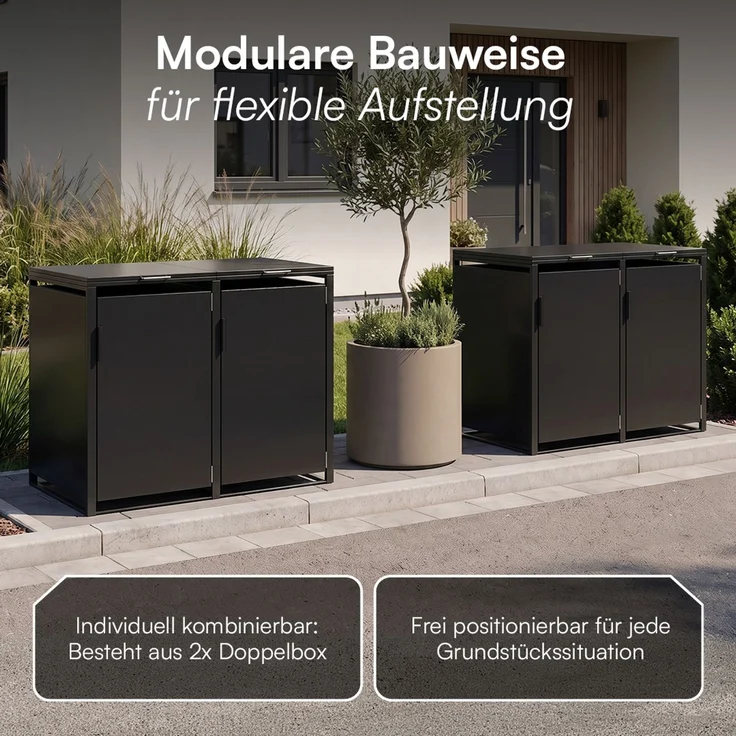STEELSØN 'Thoria' Mülltonnenbox 4er je 240 Liter, graphitschwarz, Mülltonnenverkleidung aus Stahl, wetterfest, 116x80x268 cm, Müllbox für 4 Tonnen – Bild 8