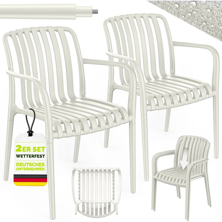 tillvex® Gartenstühle 2er Set Stapelbar Wetterfest mit Armlehne | Outdoor Stühle bis 120kg belastbar | Gartenstühle Outdoor | Terrassenstuhl Gartenmöbel Balkon Garten Terrasse – Bild 6