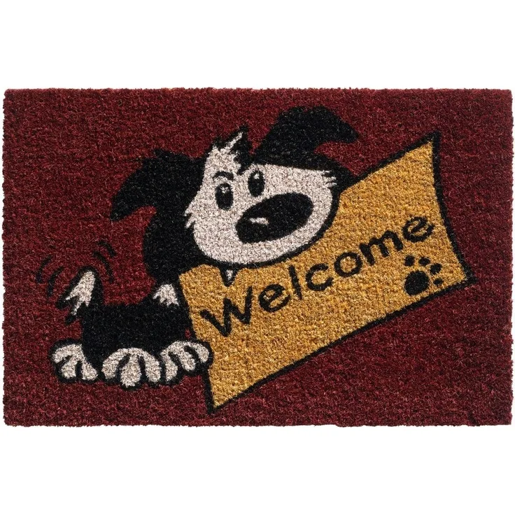 matches21 HOME & HOBBY Fußmatte Kokosmatte Welcome Spruch Hund als aussen Sauberlaufmatte, rechteckig, Höhe: 15 mm, Rutschfeste Kokos-Türmatte als Outdoor Schmutzfangmatte 40x60 cm
