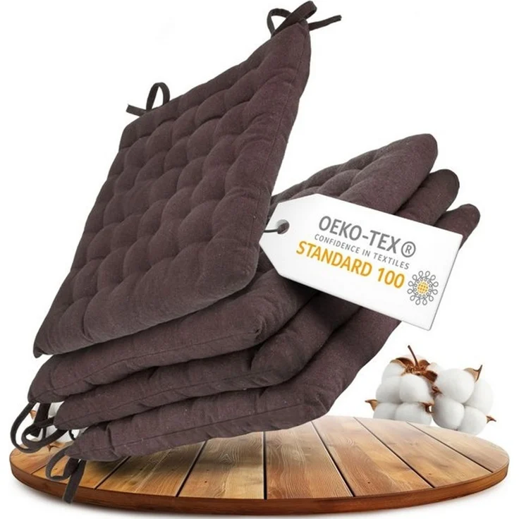 Gräfenstayn Stuhlkissen 4er Set Baumwoll Sitzkissen 40x40x5cm Haltebänder Indoor Outdoor, robustes Sitzkissen für Indoor & Outdoor, mit Haltebändern – Bild 4