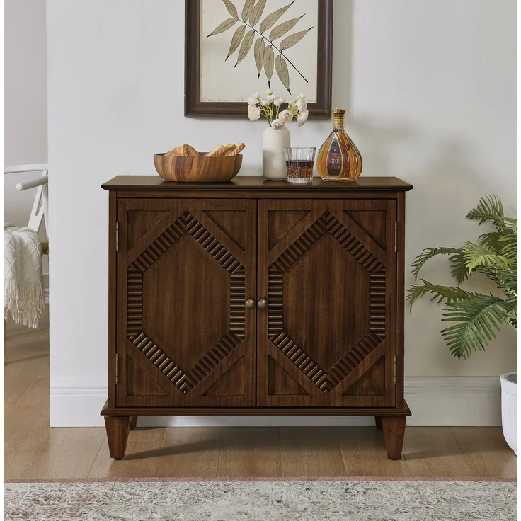 DESVIAE Sideboard Nussbaum aus MDF/Massivholz – 96,52x47,96x21,29 cm – verstellbarer Einlegeboden – Bild 5