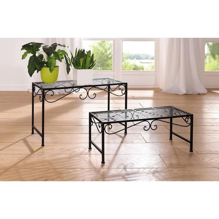 2x Blumenbank "Ranken" aus Metall, schwarz, Blumentisch, Beistelltisch, Pflanzenständer – Bild 2