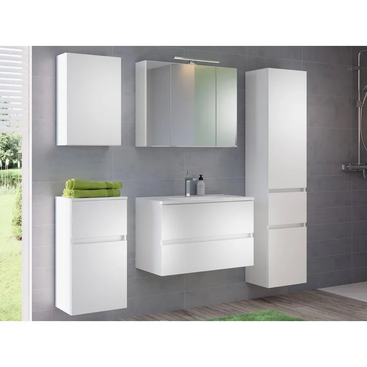 Badezimmer-Set >Baabe< (5-teilig) in Weiß - 190x47cm (BxT)