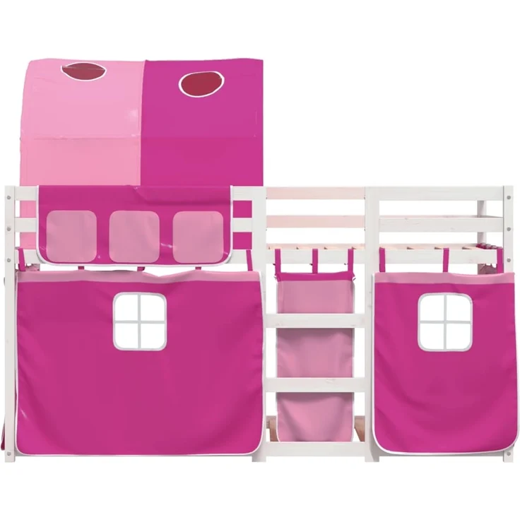 vidaXL Etagenbett mit Vorhängen Rosa 90x200 cm Massivholz Kiefer 3283987 – Bild 2
