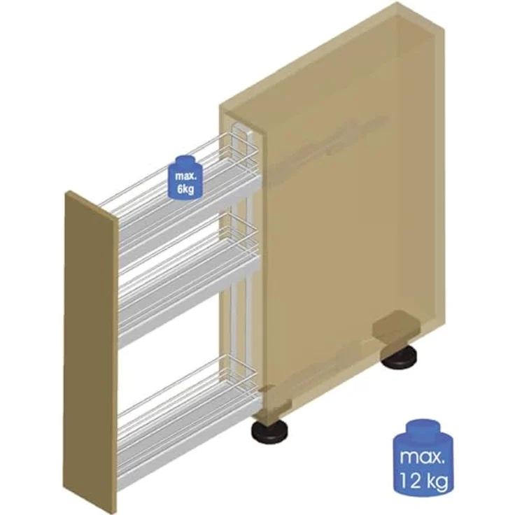 Kesseböhmer Auszugsunterschrank 15er Unterschrankauszug Classic 90° silbergrau 3-etagig Seitenmontage rechts passend für 15 cm breite Schränke – Bild 5