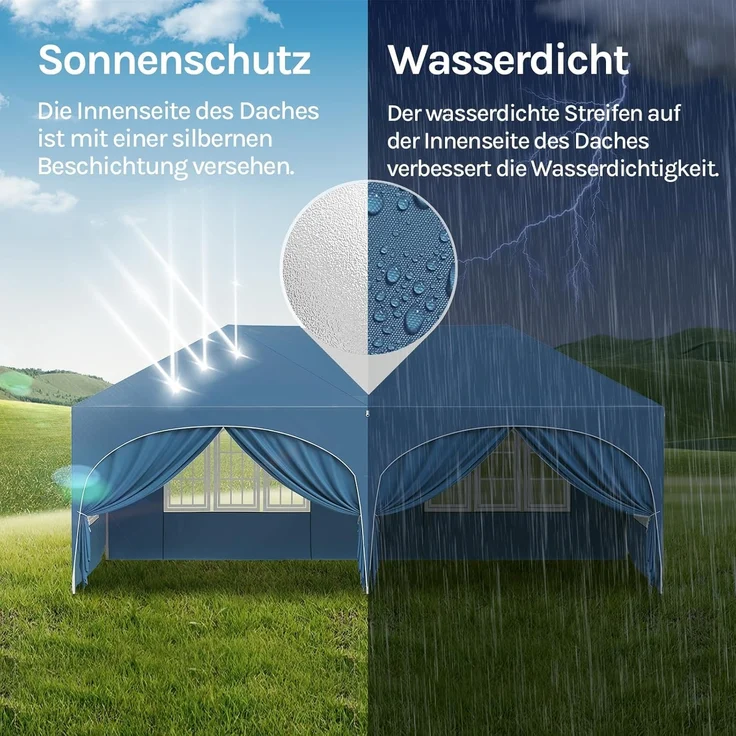 WOLTU Pavillon, Faltpavillon 3x6 m, mit 6 Seitenwänden, Partyzelt wasserabweisend UV-Schutz 50+, höhenverstellbarer Gartenpavillon, mit Tragetasche, für Outdoor Garten Camping Blau – Bild 2