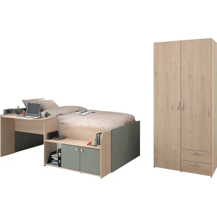 Kinderzimmer Set Parisot Jade 2-tlg. Holzdekor Grün/Eiche