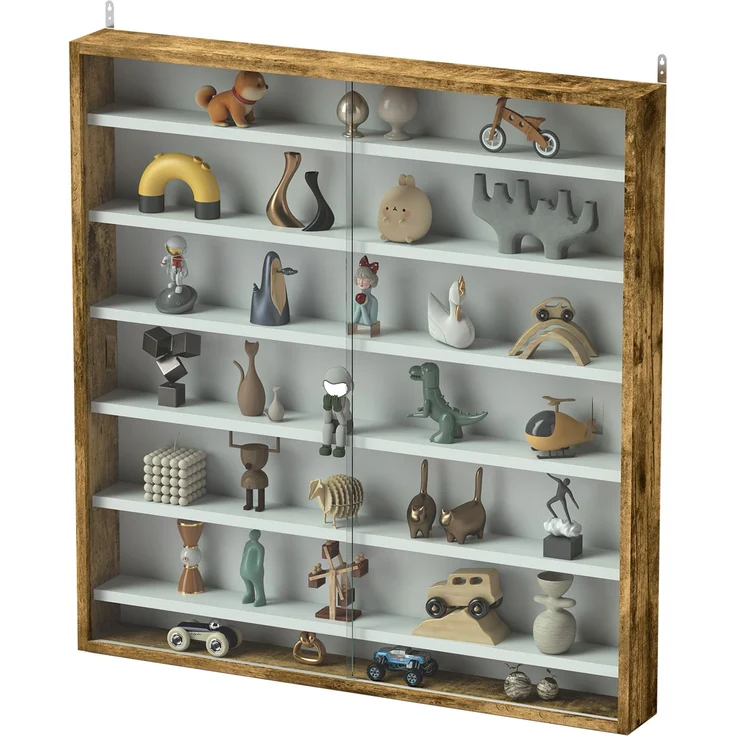 Wandvitrine für Sammlerstücke, 80 x 9,5 x 83 cm, 6 höhenverstellbare Böden, 2 Glasschiebetüren – Bild 2