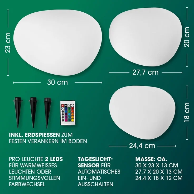 EASYmaxx LED Solarleuchte mit Farbwechsel | Deko Gartenleuchte mit LED Beleuchtung | Wunderschöne Lichteffekte mit Tageslichtsensor In & Outdoor | Gartendeko Witterungsbeständig IP67, Stein Set – Bild 8