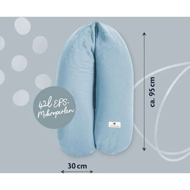 Julius Zöllner Stillkissen Mikroperlen-Füllung, 190 cm, Bezug aus 100% Baumwollmusselin, Denim, schadstoffgeprüft – Bild 4