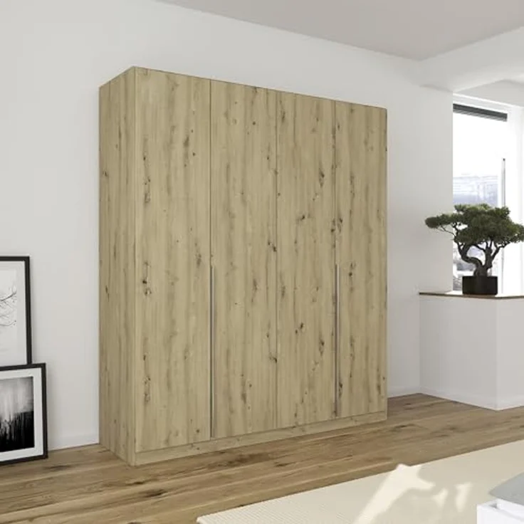 Rauch Möbel Alabama, Kleiderschrank für Schlafzimmer, Kinderzimmer, Wohnzimmer, Garderobe, Flur, 4-türig, mit Zubehör Classic, Farbe Eiche Artisan, Holz, Breite 181 cm – Bild 2