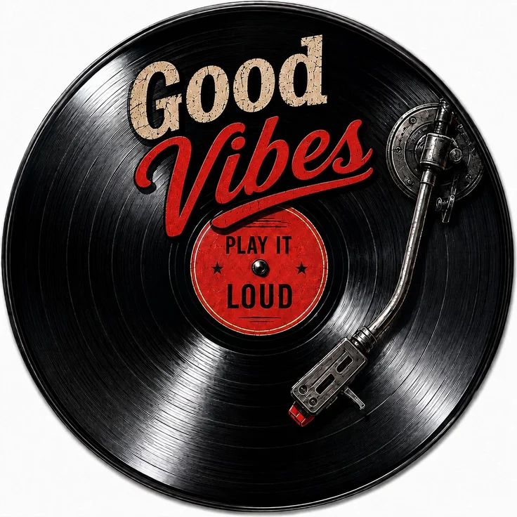 AstraDesign Blechschild Rund 30cm - Good Vibes Play It Loud Schallplatte Vinyl Deko – Metall – Mehrfarbig – RD0002 – Bild 1