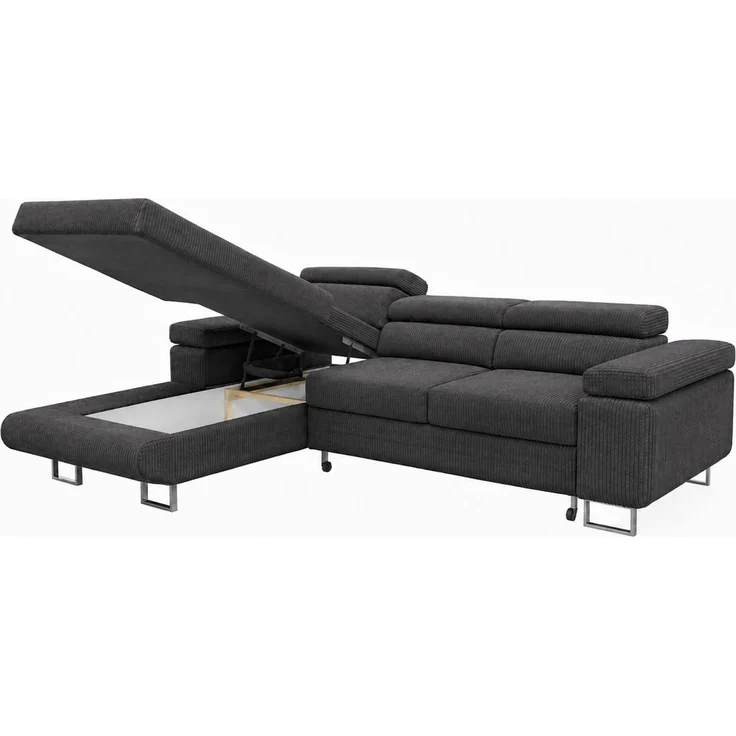 KRISAN MÖBEL Ecksofa PASSANO in Anthrazit 275 x 90 x 202 cm, Linke Ausführung mit Schlaffunktion und Bettkasten in – Bild 3