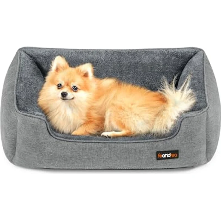 Feandrea Hundebett, Hundekissen in Leinenoptik, Hundekorb, erhöhte Ränder, rutschfeste Unterseite, Bezug abnehmbar waschbar, M, für kleine Hunde, 70 x 55 x 21 cm, hellgrau PGW10GG – Bild 2