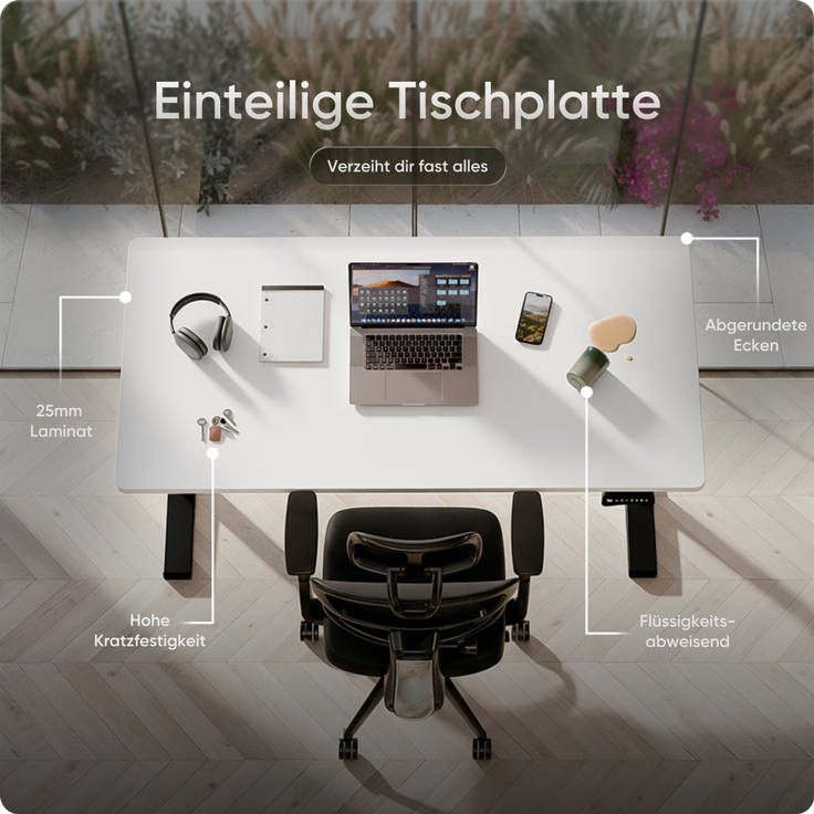 DESKSPACE PRO Plus Elektrisch höhenverstellbarer Schreibtisch, 120x60 cm Stehpult mit Memory-Funktion, Weiße Tischplatte, Schwarzes Gestell – Bild 8