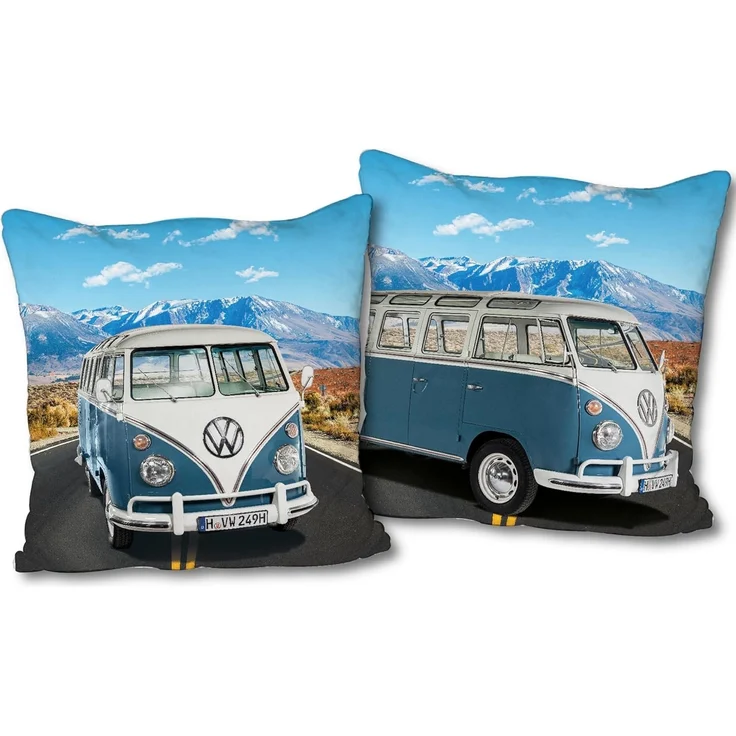 BERONAGE Dekokissen VW Volkswagen Bulli T1 Blau 40 x 40 cm Kissen pass. zur Bettwäsche 236, kuschelweich – Bild 1