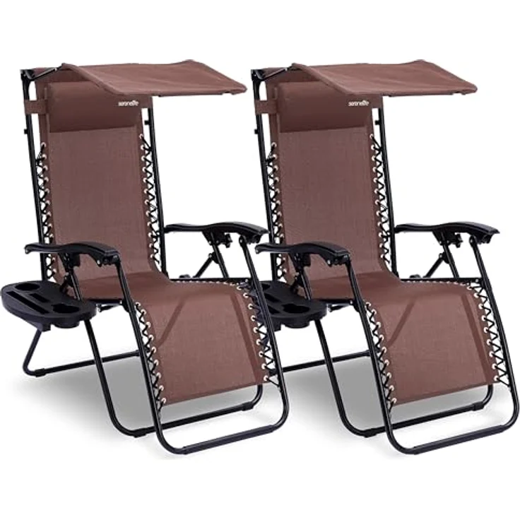 SereneLife Sonnenliege Klappbar 2er Set, Gartenliege Wetterfest zum Liegen & Relaxen, Deckchair mit mit Sonnendach, Beistelltisch & Getränkehalter, Campingstuhl Verstellbar mit Stahlrahmen bis 120 KG – Bild 2