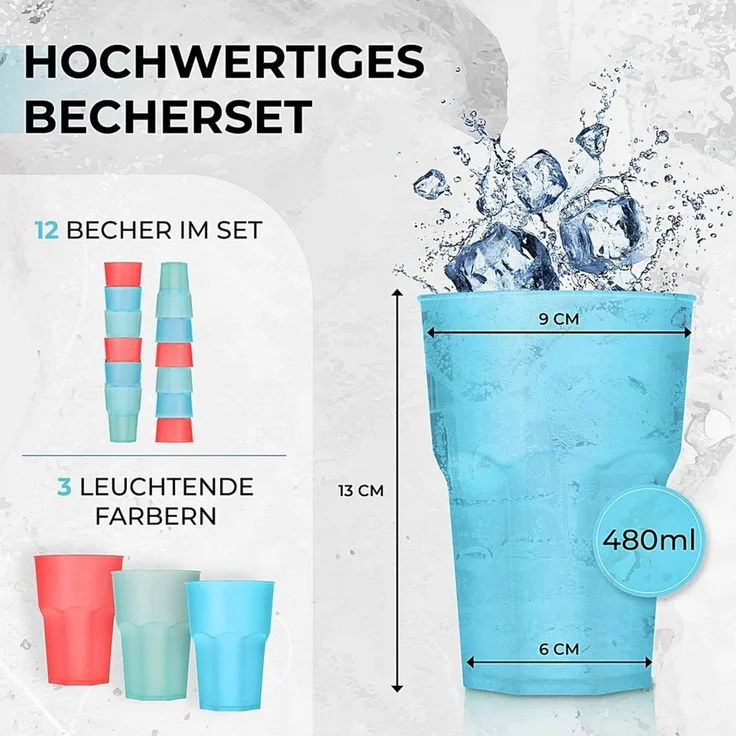 astor24 Kinderbecher 12er Set Trinkbecher 480 ml Kunststoff Cocktail Kinderbecher XXL, 6-tlg, Mehrwegbecher Unzerbrechlich – Bild 3