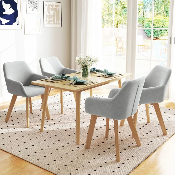 HOMCOM Esszimmerstuhl, Samt(100% Polyester), Gummiholz, Grau, 54L x 57B x 80H cm – Bild 2