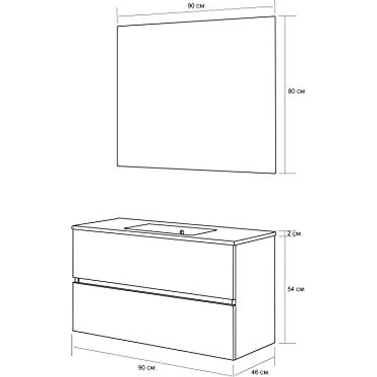 Baikal Badezimmerschrank, Zwei Schubladen, Wandmontage, mit Waschbecken, Melamin 16, montiert, Möbel 90 cm, Asche mit Spiegel Mond – Bild 6