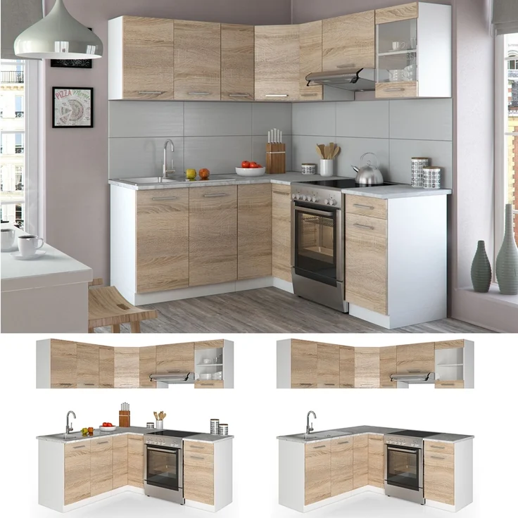 Eckküche Rick Sonoma/Weiß 190 x 60 cm , AP Marmor Vicco – Bild 2