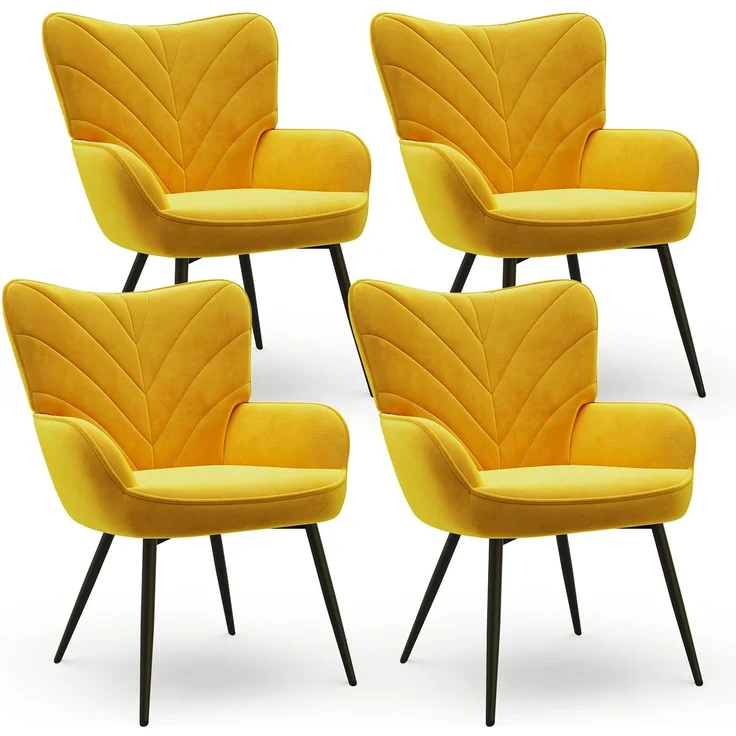 COLAMY Esszimmerstühle mit Armlehnen 4er Set, Stühle Esszimmer mit Rückenlehne, Polsternder Küchenstühle Gepolstert mit Wingback, Dining Chairs mit Holzbeinen für Esszimmer, Küche, Restaurant, Gelb