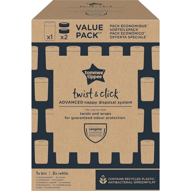 Tommee Tippee Twist and Click Advanced Windeleimer mit 2 Nachfüllkassetten, garantierter Geruchs- und Keimschutz, großes Fassungsvermögen (Verpackung kann variieren) – Bild 3