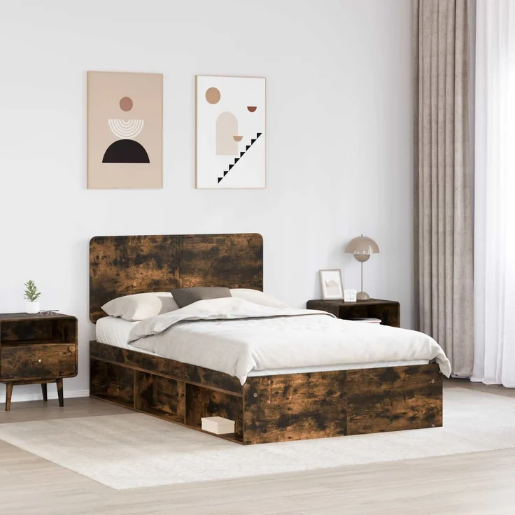 vidaXL Bettrahmen Geräucherte Eiche 120 x 200 cm Massives Kiefernholz 3412510 – Bild 2