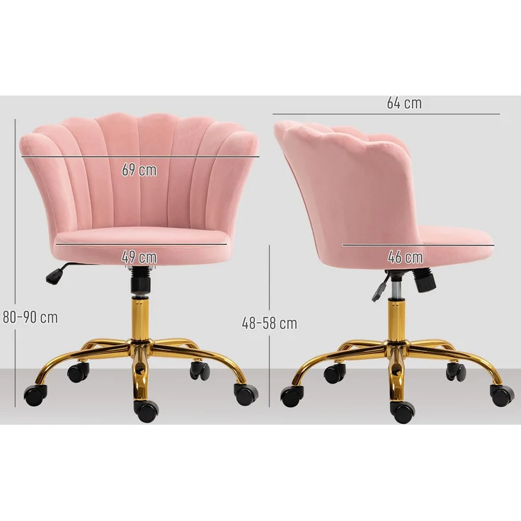 MELAYR, Bürostuhl aus Samt, Schminkstuhl mit blütenförmiger Rückenlehne, Höhenverstellbar, 69 x 64 x 80–90 cm, Rosa – Bild 5
