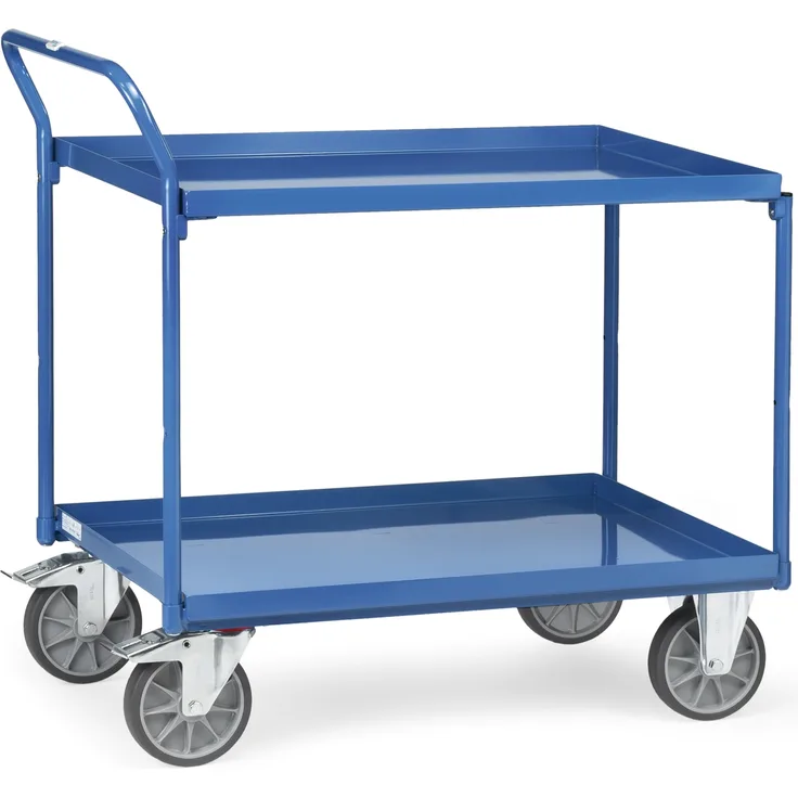 Fetra Tischwagen mit Stahlblechwannen und hohem Schiebebügel 2 Etagen 850x500mm Ladefläche