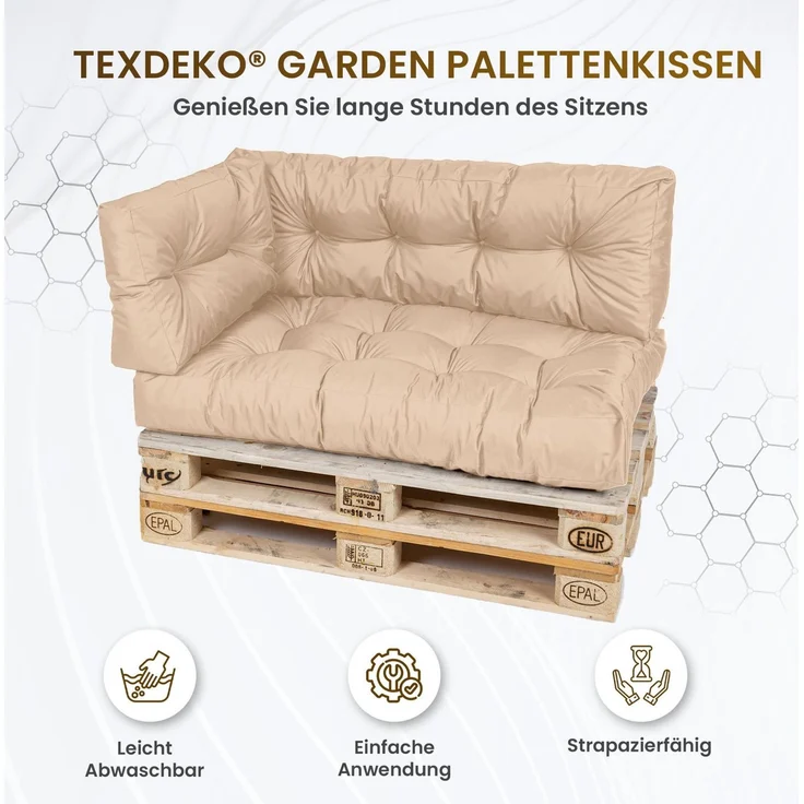 TexDeko Palettenkissen TexDeko Garden Rückenkissen (nur Rückenkissen) wasserabweisend, Premium-Qualität, gesteppt (120x40x20/10cm) – Bild 2