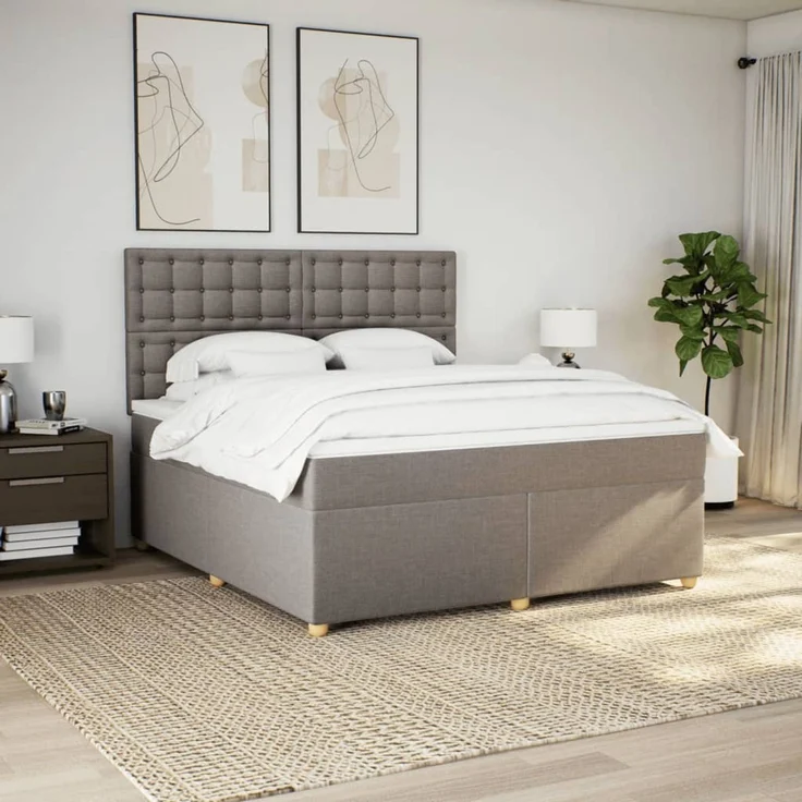 vidaXL Boxspringbett mit Matratze Taupe 180x200 cm Stoff 3293677 – Bild 4