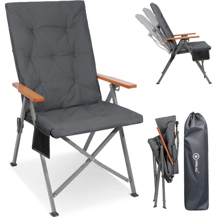 HOMECALL Campingstuhl Faltbar Hochlehner Luxus Klappstuhl mit 4,5cm Dicke Gepolstert (150kg Belastbar mit 3 Positionen Verstellbar Angelstuhl, 1 St), für Garten Balkon Wohnmobil