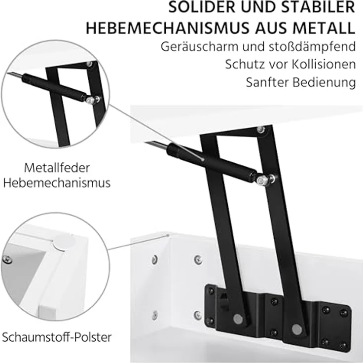 Yaheetech Couchtisch mit Höhenverstellbarer Platte Kaffeetisch ausziehbarer Wohnzimmertisch Sofatisch für Wohnzimmer, Büro, weiß – Bild 6