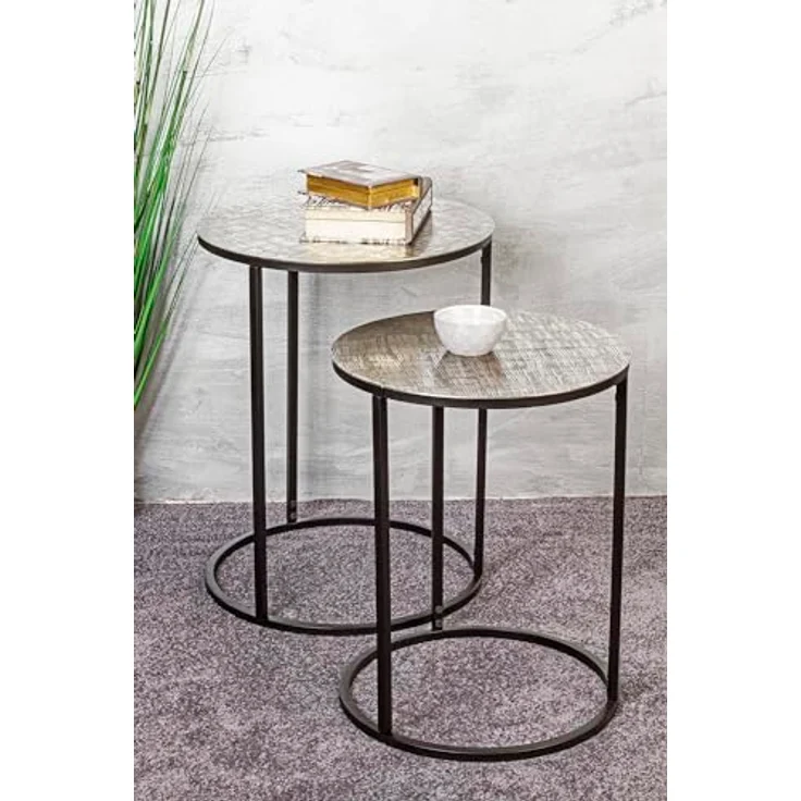 XXXL Beistelltisch, Metall, rund, Schwarz und Silber, 46x60x46 cm für Wohnzimmer – Bild 2