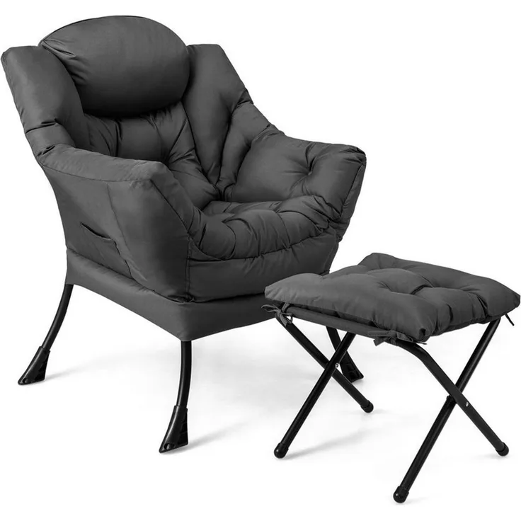 COSTWAY Relaxsessel Ohrensessel mit Hocker, 150kg belastbar