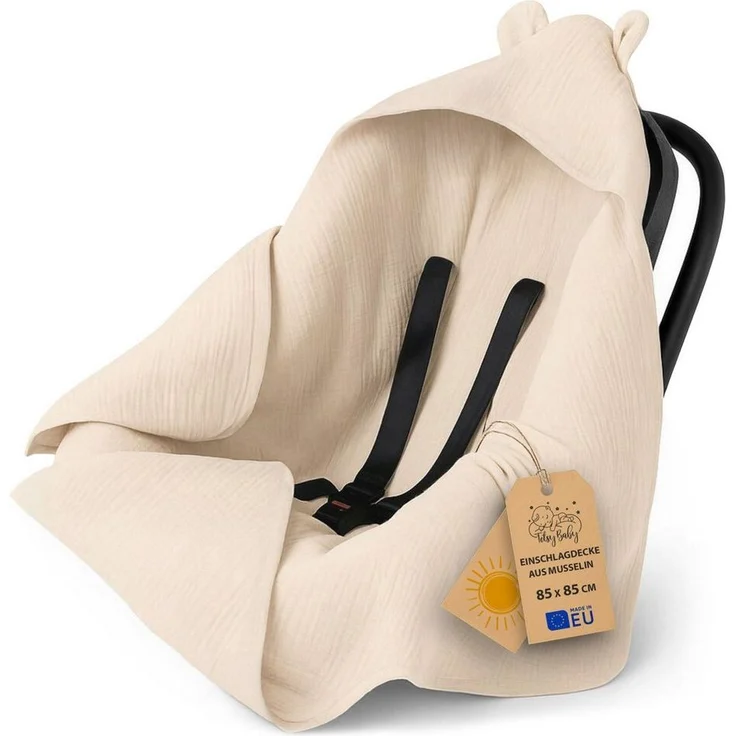 Einschlagdecke Einschlagdecke Musselin 90x90 cm Beige, Totsy Baby – Bild 5