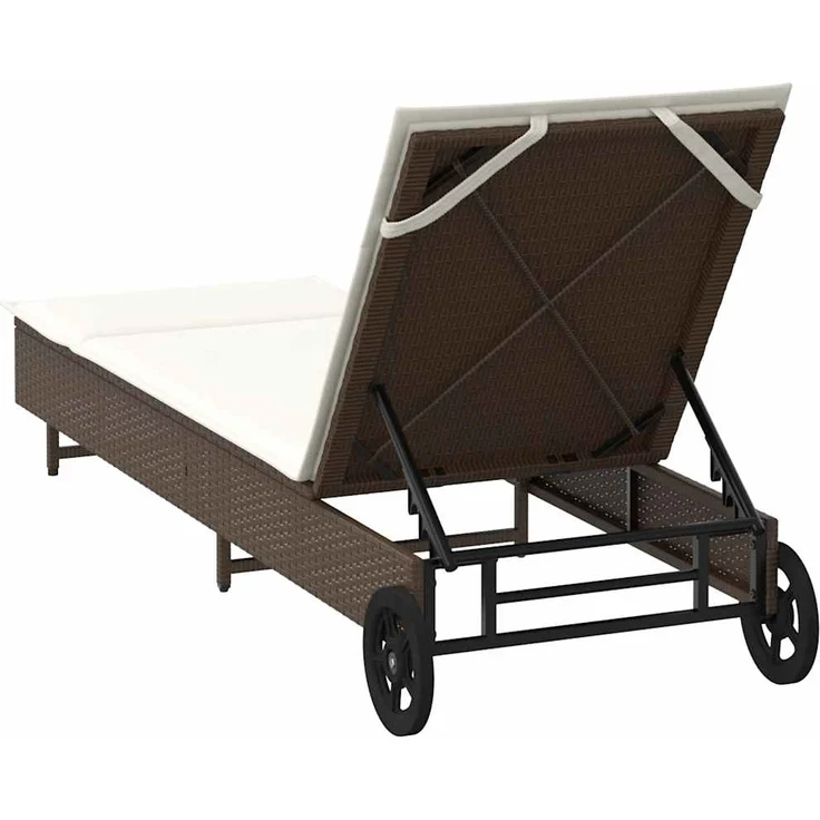 vidaXL Sonnenliege mit Rollen und Auflage Braun Poly Rattan 4104034 – Bild 7