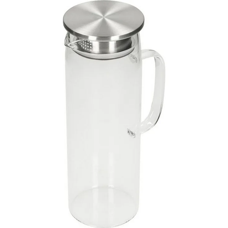 elasto Wasserkaraffe Glaskaraffe mit Deckel und Sieb 1,5 Liter aus Borosilikatglas