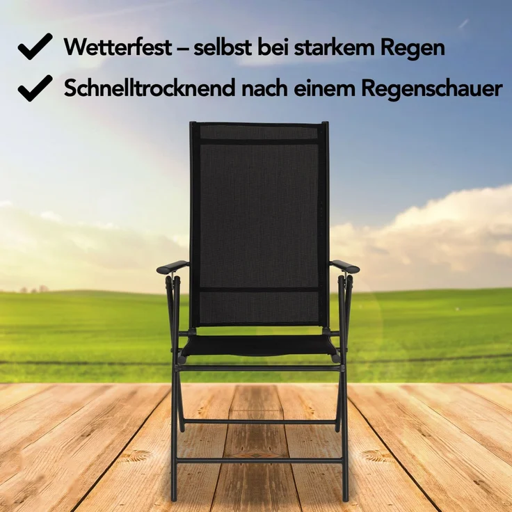 Brixy Gartenstuhl - 2 Stück - 7 verstellbare Ständer - Zusammenklappbar - Garten oder Balkon - Wetterfest - Textilien - Schwarz – Bild 2
