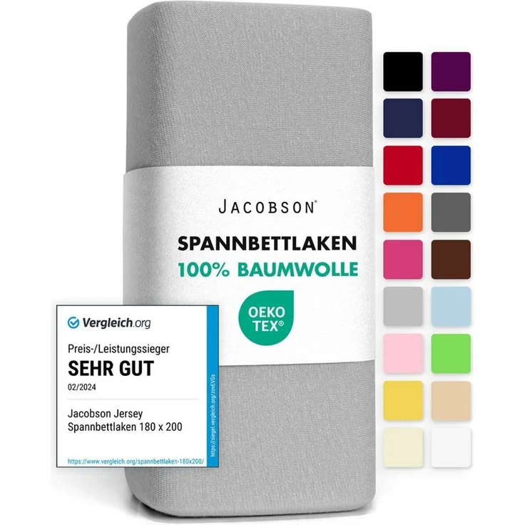 Jacobson Jersey Spannbettlaken Spannbetttuch Baumwolle Bettlaken (90x200-100x200 cm, Grau) – Bild 5