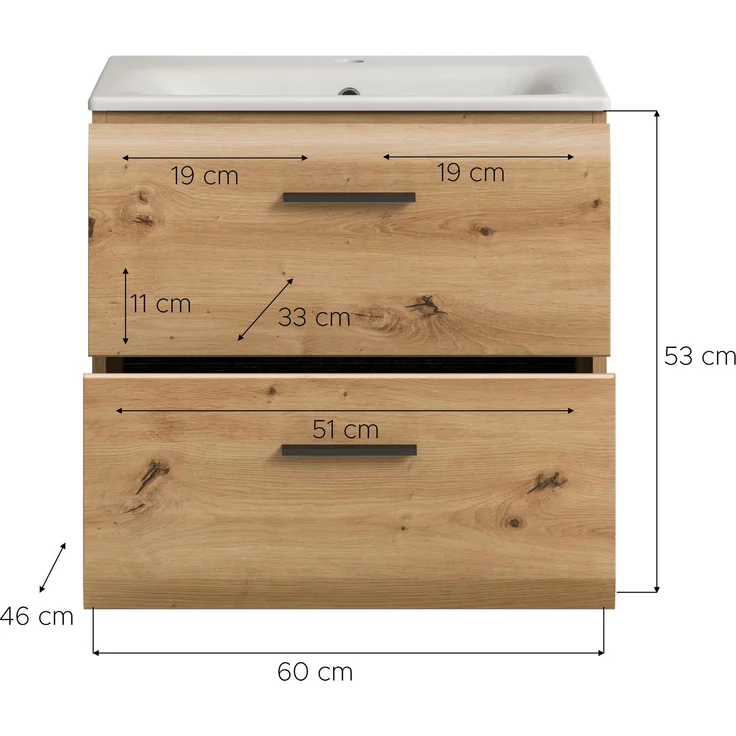 Waschtisch inkl. Waschbecken (B/H/T: 60x55x46 cm) in Artisan Oak Nachbildung und Artisan Oak Nachbildung – Bild 4