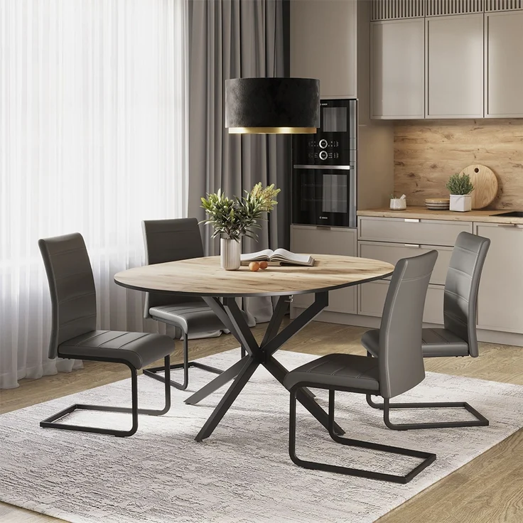 Esstisch-Set Loyd Eiche rustikal/Schwarz 120 x 120 cm mit 4 Esszimmerstühlen, Grau Vicco – Bild 3