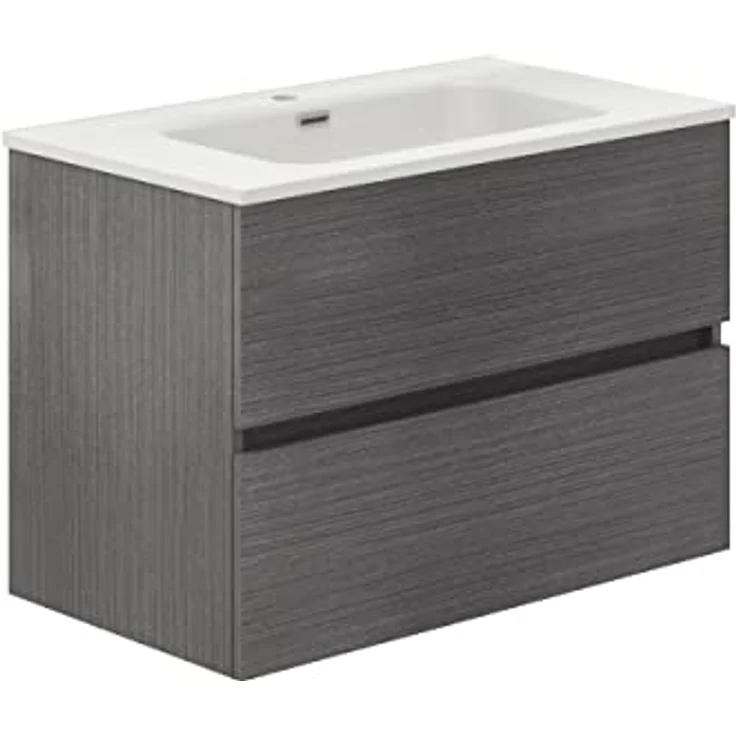 Baikal Badezimmerschrank, Zwei Schubladen, Wandmontage, mit Waschbecken, Melamin 16, montiert, Möbel 70 cm, Asche ohne Spiegel – Bild 2