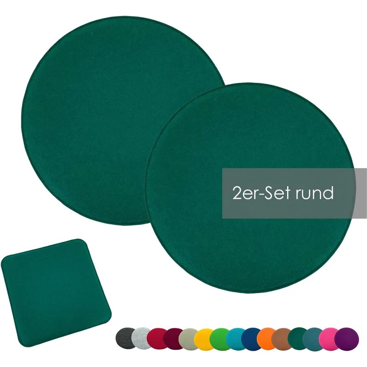 heimtexland ® Sitzkissen Set Filz Stuhlkissen Stuhlauflage Filzkissen Stuhl Polster Kissen Typ631 2er Set 35 cm Rund Tannengrün – Bild 1