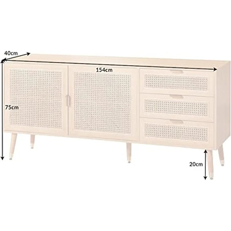 riess-ambiente Sideboard VIENNA 154cm natur (Einzelartikel, 1 St), Wohnzimmer · Wiener Geflecht · 3 Schubladen · Kommode · Retro – Bild 3